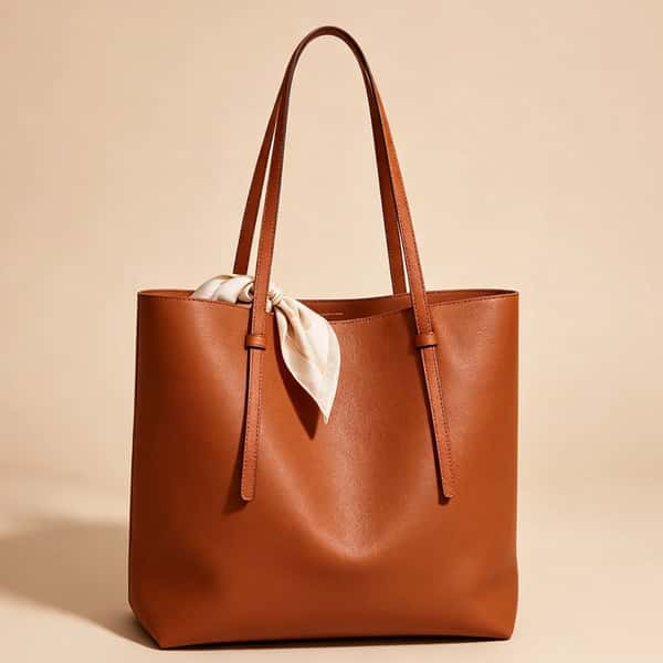 Caramel Brown Tote with Scarf Accent