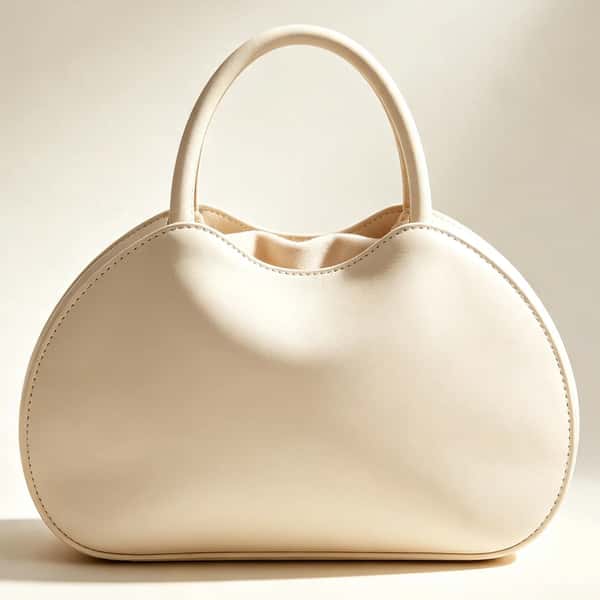 Curved Cream White Structured Handbag