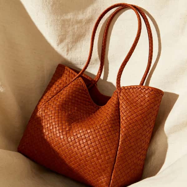 Textured Caramel Brown Woven Tote